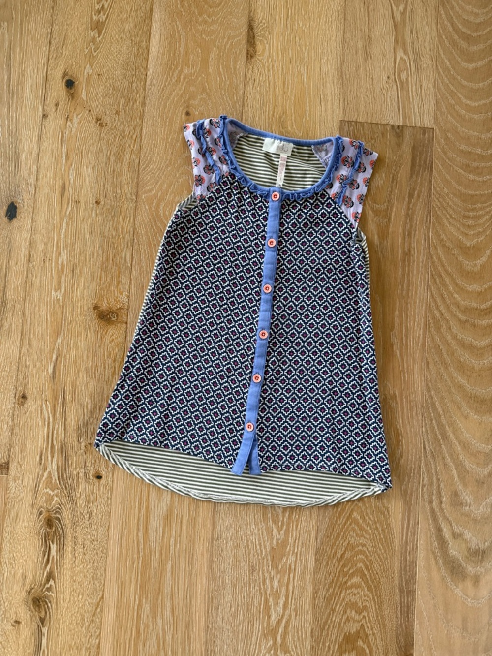 Girls' Matilda Jane 435 Mixed Fabric Sleeveless Patterned Button-Front Top